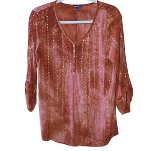 Sami & Jo Rust Pink Beaded V-Neck Tunic